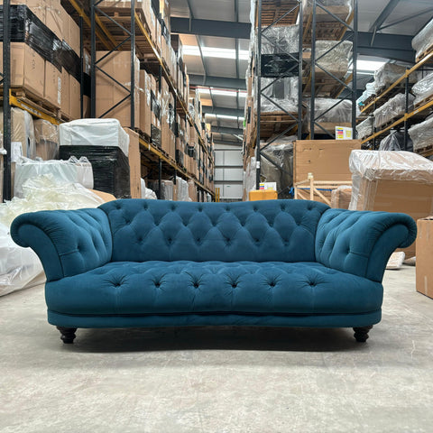 Oskar 3 Seater Sofa Velvet Blue Kingfisher - Clearance