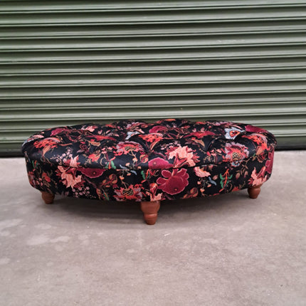 Charles Oval Buttoned Footstool in Fantasia Floral Velvet - Clearance
