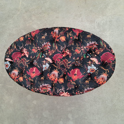 Charles Oval Buttoned Footstool in Fantasia Floral Velvet - Clearance