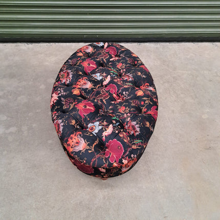 Charles Oval Buttoned Footstool in Fantasia Floral Velvet - Clearance