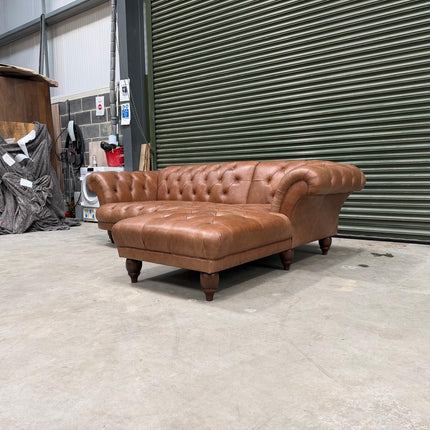 Oskar Italia Right Hand Facing Chaise Chesterfield in Brandy Leather - Ex Display