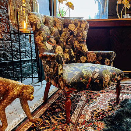 Selfridges Buttoned Wing Chair in Navy Monkey Velvet