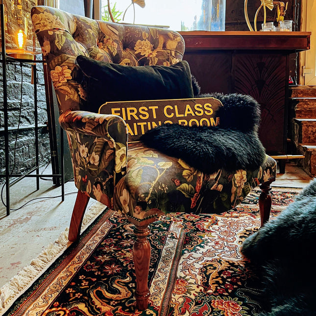 Selfridges Buttoned Wing Chair in Navy Monkey Velvet
