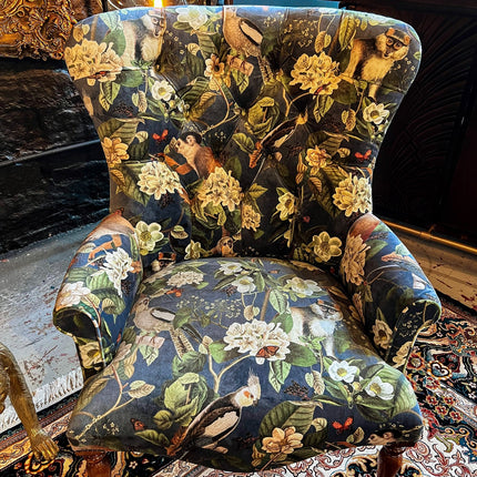 Selfridges Buttoned Wing Chair in Navy Monkey Velvet