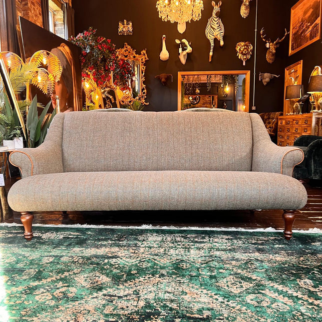 Osborn in Harris Tweed Green & Leather 3 Seater Sofa - Ex Display