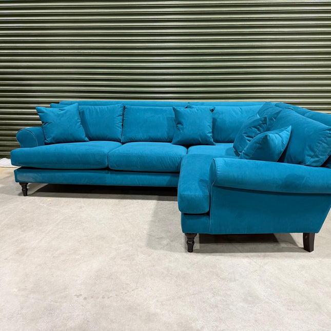 Hartington 2 Corner 1 Sofa in Blue Velvet - Ex Display