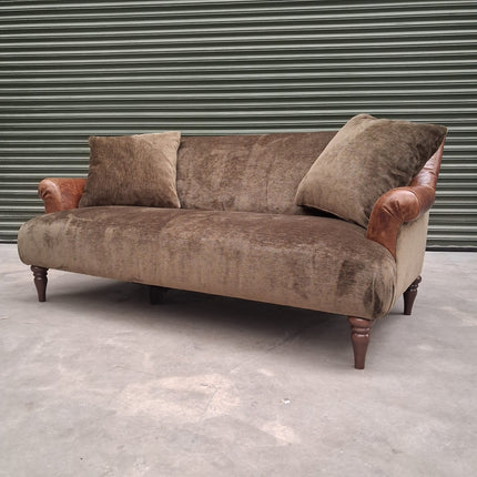 Armitage 3 Seater Sofa in Derwent Olive and Saddle Tan Leather- Ex Display