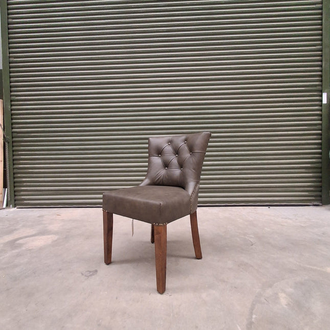 Riley Chesterfield Dining Chair in Dark Green Leather - Factory Seconds
