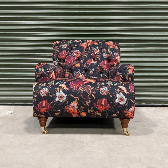 Eaton Armchair in Fantasia Floral and Black Ebony Velvet - Clearance