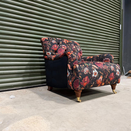 Eaton Armchair in Fantasia Floral and Black Ebony Velvet - Clearance