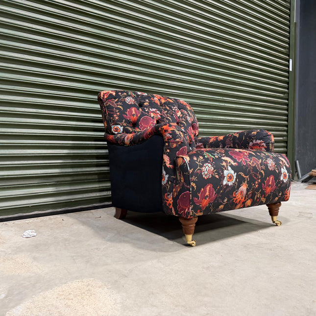 Eaton Armchair in Fantasia Floral and Black Ebony Velvet - Clearance
