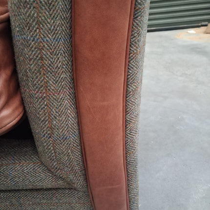 Granby Chesterfield 2 Seater Sofa in Green Harris Tweed & Leather - Ex Display