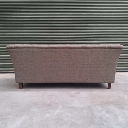 Granby Chesterfield 2 Seater Sofa in Green Harris Tweed & Leather - Ex Display