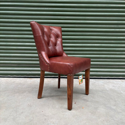 Riley Chesterfield Dining Chair in Dark Brown Leather- Ex Display