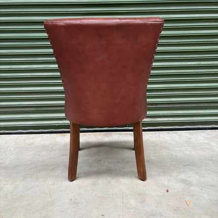 Riley Chesterfield Dining Chair in Dark Brown Leather- Ex Display