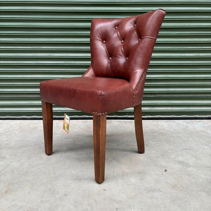 Riley Chesterfield Dining Chair in Dark Brown Leather- Ex Display
