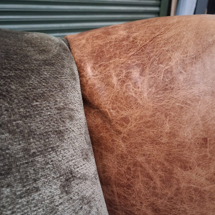 Theodore Wing Chair in Saddle Tan & Derwent Olive Velvet - Ex Display