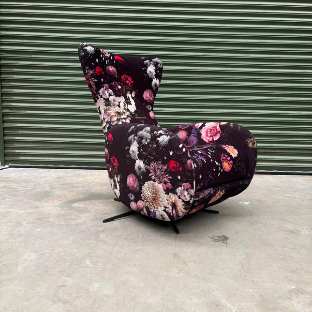 Fama Mondrian Manual Recliner Armchair in Floral Paradise Velvet - Ex Display