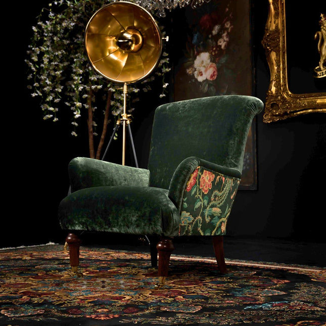 Grace Spink & Edgar Wing Chair in Orchid Emerald & Chifu Charcoal