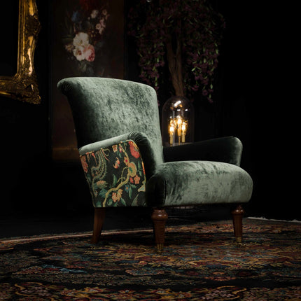 Grace Spink & Edgar Wing Chair in Orchid Emerald & Chifu Charcoal