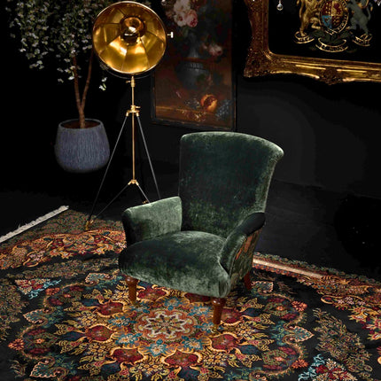 Grace Spink & Edgar Wing Chair in Orchid Emerald & Chifu Charcoal