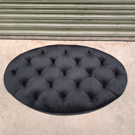 Charles Oval Footstool in Plush Black Ebony Velvet- Clearance