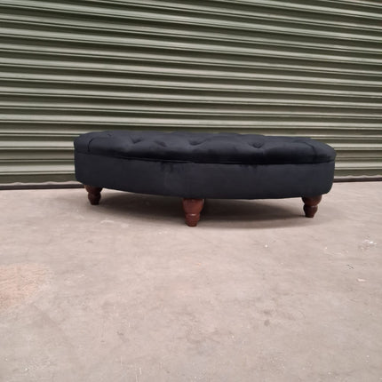 Charles Oval Footstool in Plush Black Ebony Velvet- Clearance