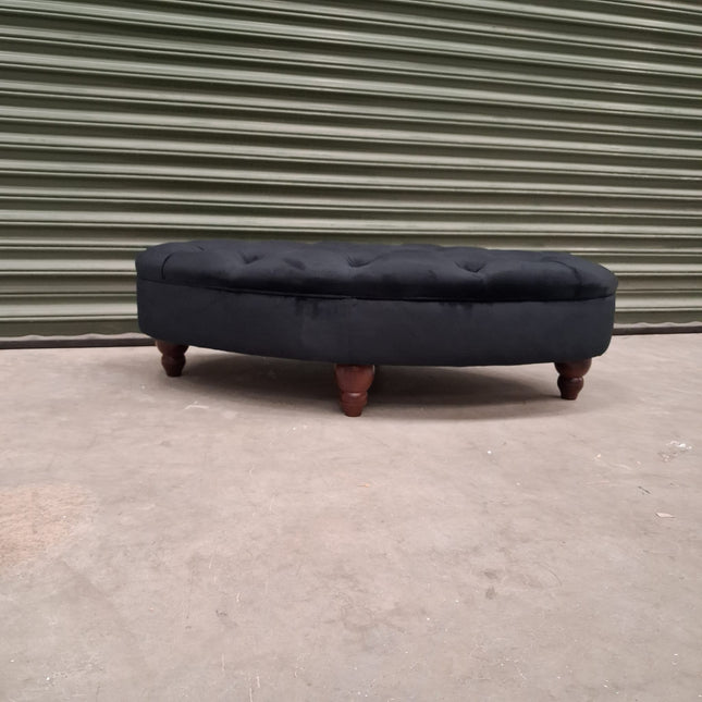 Charles Oval Footstool in Plush Black Ebony Velvet- Clearance