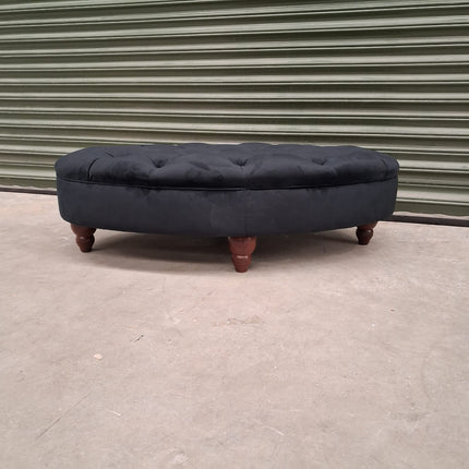 Charles Oval Footstool in Plush Black Ebony Velvet- Clearance