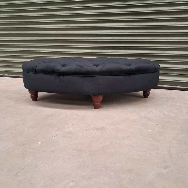 Charles Oval Footstool in Plush Black Ebony Velvet- Clearance