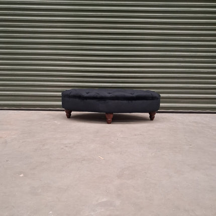 Charles Oval Footstool in Plush Black Ebony Velvet- Clearance