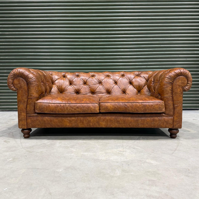 Stanley 3 Seater Sofa in Vintage Tan Leather- Ex Display