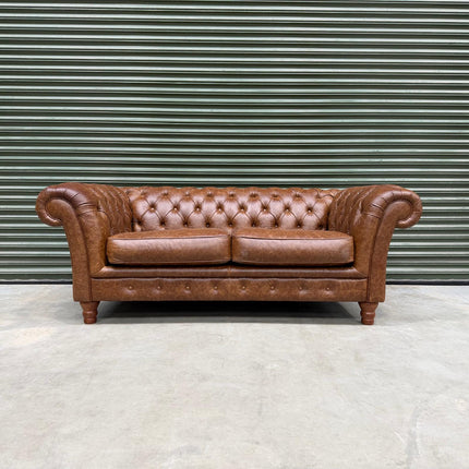 Bertie Chesterfield in Leather 2 Seater Sofa Cuba Tan Leather - Ex Display