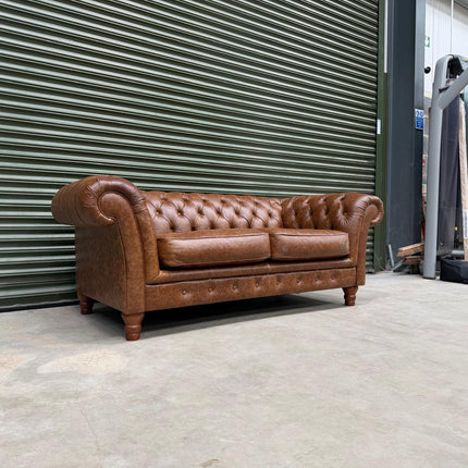 Bertie Chesterfield in Leather 2 Seater Sofa Cuba Tan Leather - Ex Display