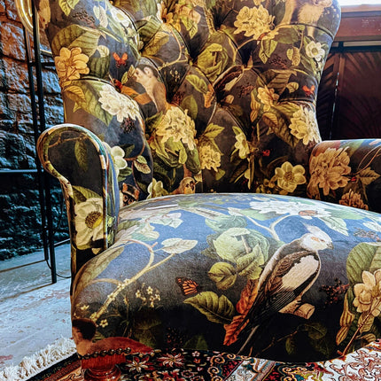 Selfridges Buttoned Wing Chair in Navy Monkey Velvet