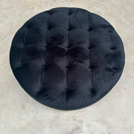 Charles Round Footstool in Plush Ebony Velvet - Clearance
