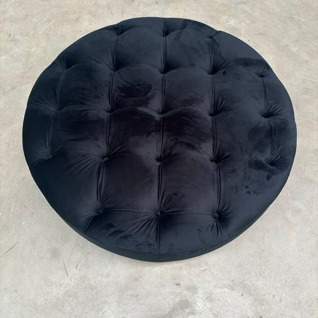 Charles Round Footstool in Plush Ebony Velvet - Clearance