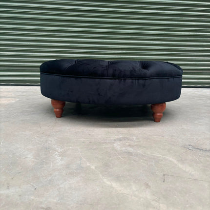 Charles Round Footstool in Plush Ebony Velvet - Clearance