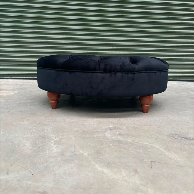 Charles Round Footstool in Plush Ebony Velvet - Clearance