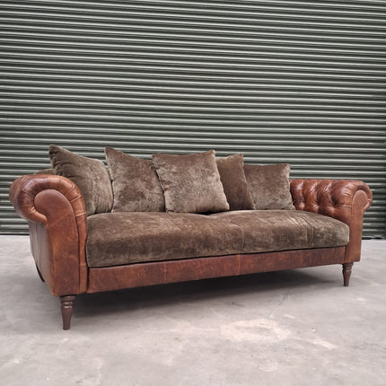 Theodore 4 Seater Sofa in Saddle Tan & Derwent Olive Velvet- Ex Display