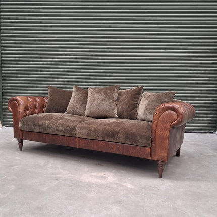 Theodore 4 Seater Sofa in Saddle Tan & Derwent Olive Velvet- Ex Display