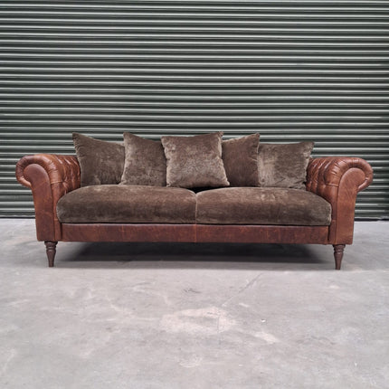 Theodore 4 Seater Sofa in Saddle Tan & Derwent Olive Velvet- Ex Display