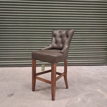 Riley Chesterfield Bar Stool in Dark Green Leather - Ex Display