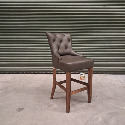 Riley Chesterfield Bar Stool in Dark Green Leather - Ex Display