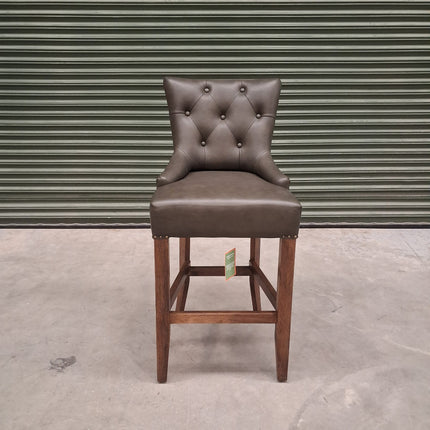 Riley Chesterfield Bar Stool in Dark Green Leather - Ex Display