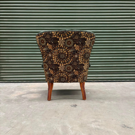 Selfridges Buttoned Wing Back Chair in Sunshine Emerald & Celestial Gilded - Ex Display