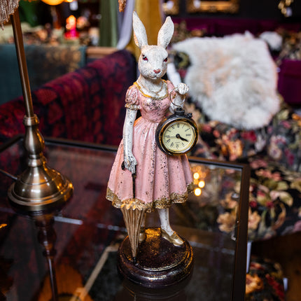 White Rabbit Lady Standing Clock Figure
