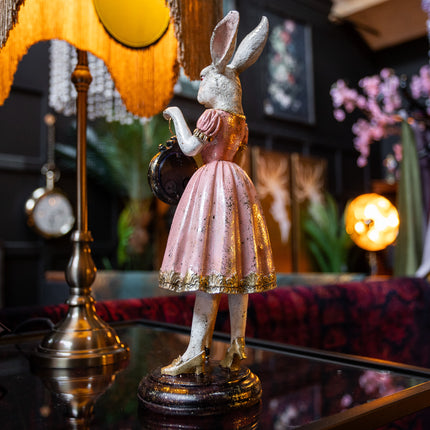 White Rabbit Lady Standing Clock Figure