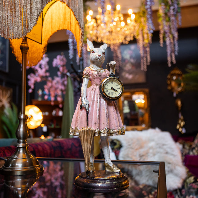 White Rabbit Lady Standing Clock Figure