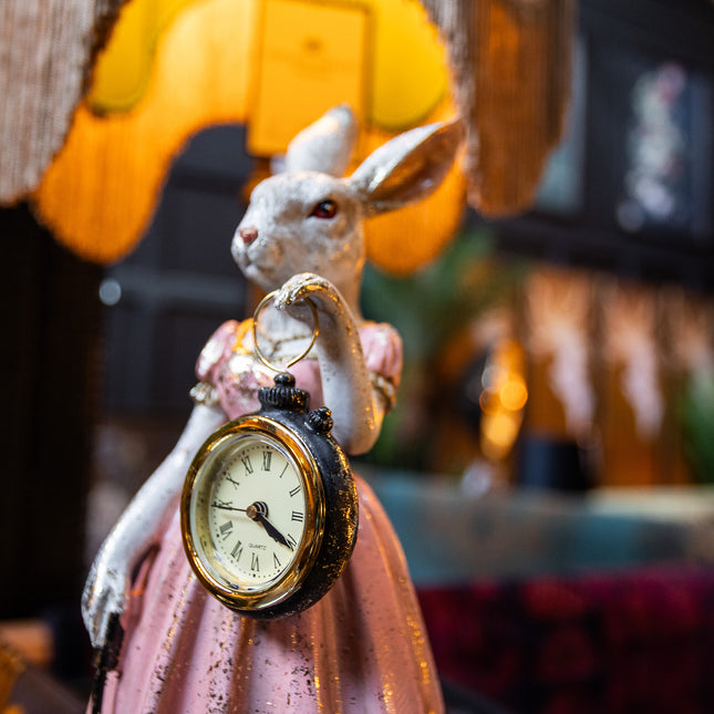 White Rabbit Lady Standing Clock Figure